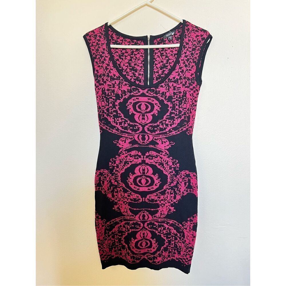 Berry Glitter & Black Bodycon Knit Bandage Sweater Mini Dress XOXO Vintage y2K S